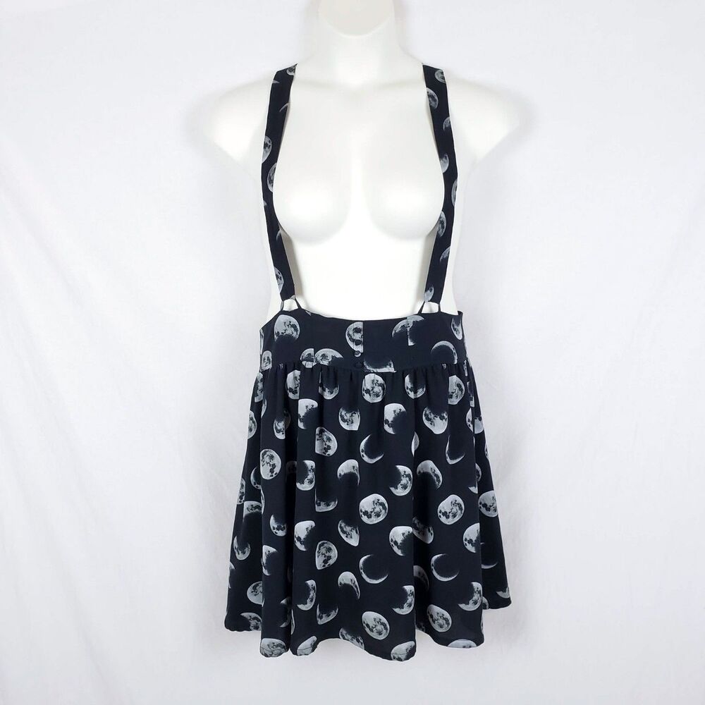 Hot Topic Goth Moon Phases Suspender Skirt Womens 2X Black Whimsigoth Chiffon